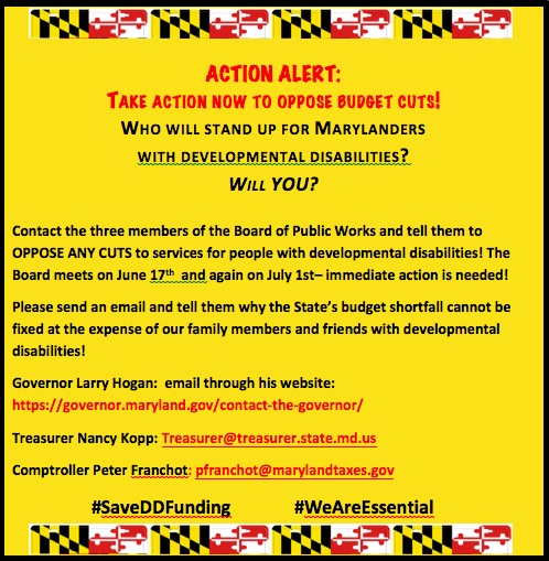 Humanim's tweet photo. We Need Your Help to #SaveDDFunding! Due to pandemic related budget shortfalls, the 4% increase for Developmental Disability funding is at risk of being cut from Maryland’s FY21 Budget. Learn how to advocate &amp; take action at https://t.co/ponLBIXUfG. 

#WeAreEssential https://t.co/VXMGRNbiNm