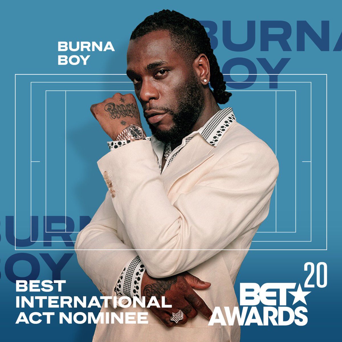BET_Africa's tweet image. Africa stand up!!! @burnaboy has been nominated in the BET BEST INTERNATIONAL ACT category . 🔥🔥🔥Catch the BET Awards on the 29th of June at 02:00 CAT #BETAwards