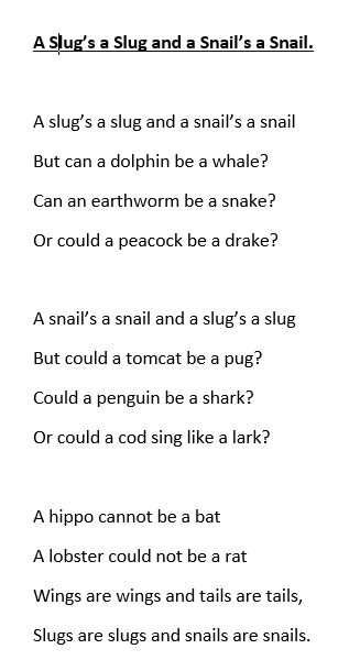ShawlandsPS's tweet photo. Inspired by watching @conradburdekin working with Y6 today, and a very strange conversation over tea, here's my new poem, A Slug's a Slug. https://t.co/QYGHex079t