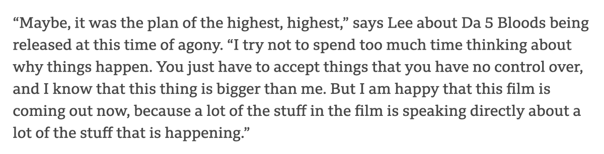 Here’s what Spike Lee said about DA 5 BLOODS being released right now, a moment when, as Aftab writes, “protestors have taken to the streets around the world demanding an end to US state brutality”: