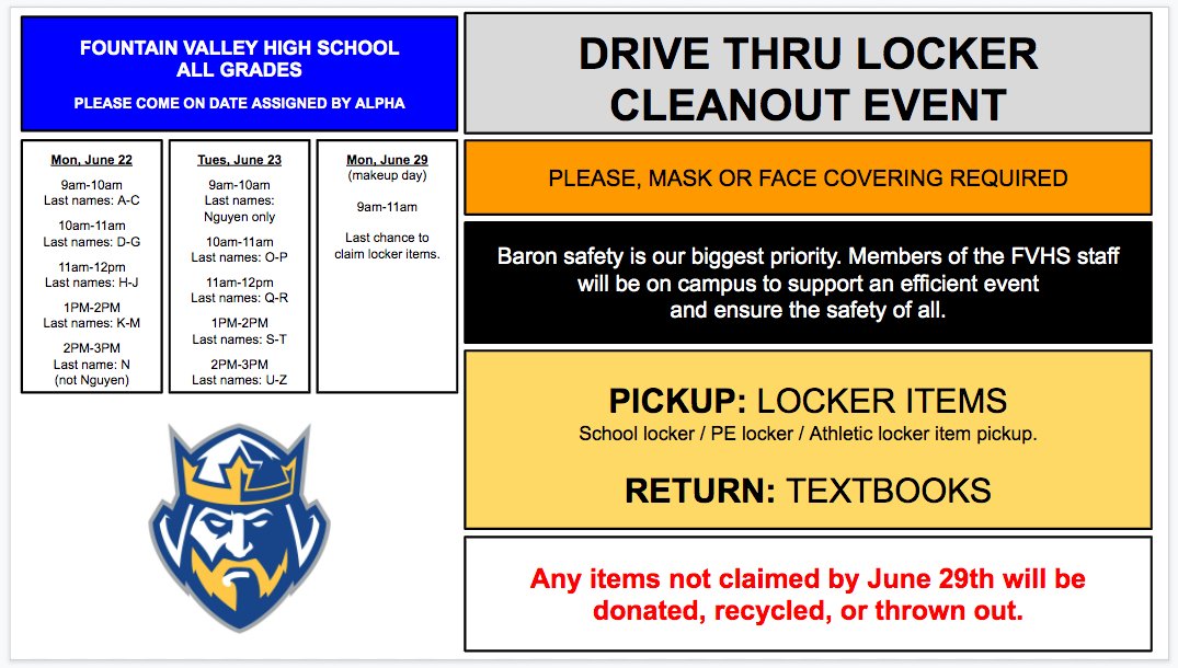 Fvhs Barons Please Check Out This Flyer And Map For Our Drive Thru Locker Cleanout Event For Students