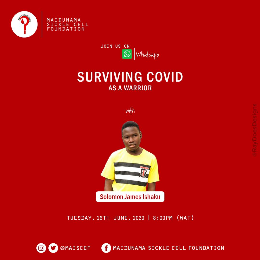*Covid and Sickle Cell Disorder!*
When you are warrior and then you are tested positive with Covid. 

Join us as a Brave warrior shares his story in the isolation center.
*Speaker*- Solomon James Ishaku  
Nigeria 🇳🇬 
*Topic*- Surviving Covid as a warrior 

chat.whatsapp.com/FcIVyiTv2loAcG…