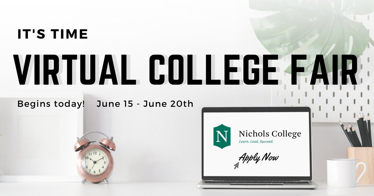 I can tour colleges from the comfort of my couch? Yes please! 💻 🎓 Today until Saturday, June 20th, you can participate in the virtual college fair, talk with our reps, and learn more about Nichols College. Register now at collegefairsonline.com/students!
