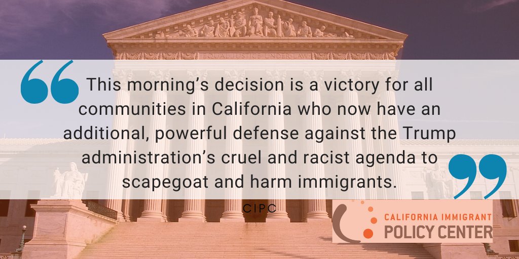 CALimmigrant's tweet photo. Now that #SCOTUS has refused to hear a challenges to #CAValuesAct - what's next?
Take a look at our official statement to learn more!
https://t.co/bZxklYaKw6 https://t.co/XlYMoFeONf