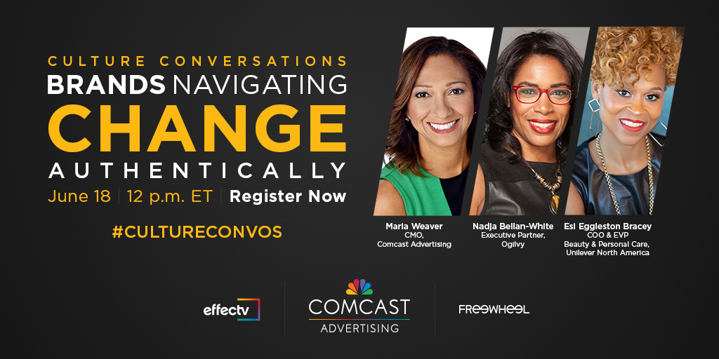 FreeWheel's tweet image. Join leaders from @Ogilvy, @Unilever, and @ComcastAd this Thursday at 12 pm ET as they discuss how to ensure your brand messaging strikes the right balance when it comes to important cultural issues. Register for this free webcast now: bit.ly/3fpcxIB #CultureConvos