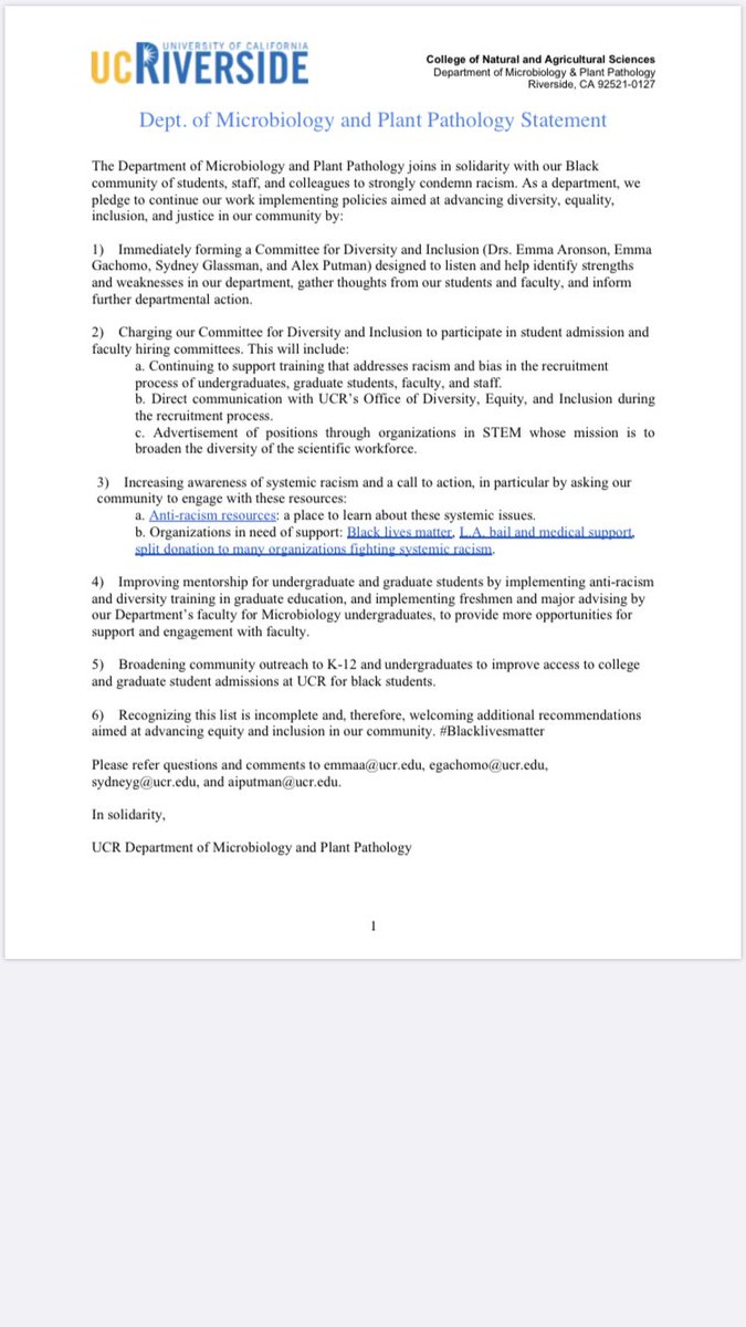 Dr Sydney Glassman (@sydneyglassman) on Twitter photo The department of Microbiology and Pathology <a href="/UCRCNAS/">UC Riverside CNAS</a> <a href="/UCRiverside/">UC Riverside</a> <a href="/UCRPlantPath/">UCR Plant Pathology</a> is happy to announce our new call to action plan for #BlackintheIvory #BlackLivesMatter #BlackInSTEM in collaboration with <a href="/emmala/">emmala</a> <a href="/VeggiePathUCR/">Putman Lab UCR</a> Emma gachomo The department of Microbiology and Pathology <a href="/UCRCNAS/">UC Riverside CNAS</a> <a href="/UCRiverside/">UC Riverside</a> <a href="/UCRPlantPath/">UCR Plant Pathology</a> is happy to announce our new call to action plan for #BlackintheIvory #BlackLivesMatter #BlackInSTEM in collaboration with <a href="/emmala/">emmala</a> <a href="/VeggiePathUCR/">Putman Lab UCR</a> Emma gachomo