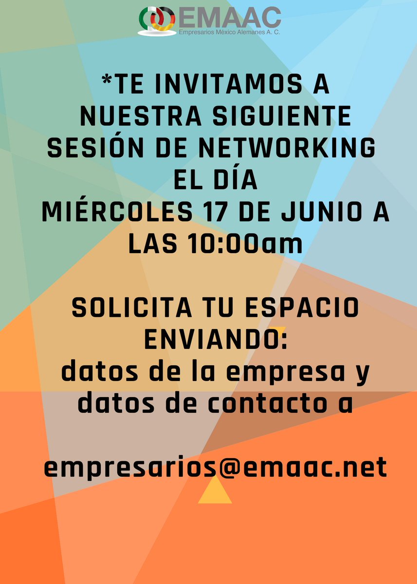 Emaac_oficial's tweet photo. Próximo miércoles 17 de junio, 10:00 am 

9a sesión de #networking

NO TE LA PIERDAS Y CONTINUA GENERANDO #NEGOCIOS #DesdeCasa 

envíanos tus datos completos a empresarios@emaac.net

CUPO LIMITADO! https://t.co/cqOnDzxkBB