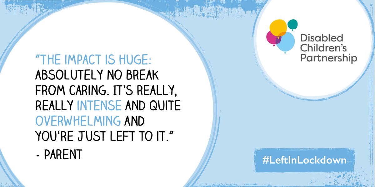 Last month more than 4,000 parent carers told us about the impact of lockdown on their families.

Today we have published the results of the survey.  Read what we learnt disabledchildrenspartnership.org.uk/left-in-lockdo…