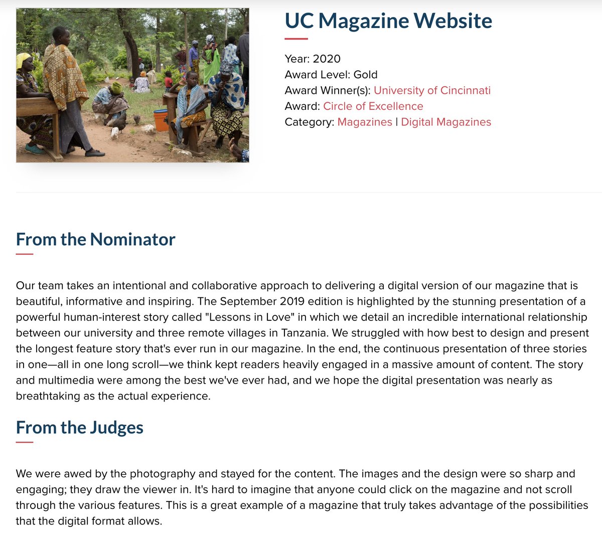 Congrats to our <a href="/uofcincy/">University of Cincinnati</a> Marketing + Communications team for winning a gold level CASE award! The "Lessons in Love" piece curated in partnership with <a href="/VillageLifeOP/">VillageLifeOP</a> was truly a work of art. If you haven't had a chance to see it you can check it out here: bit.ly/lessinove