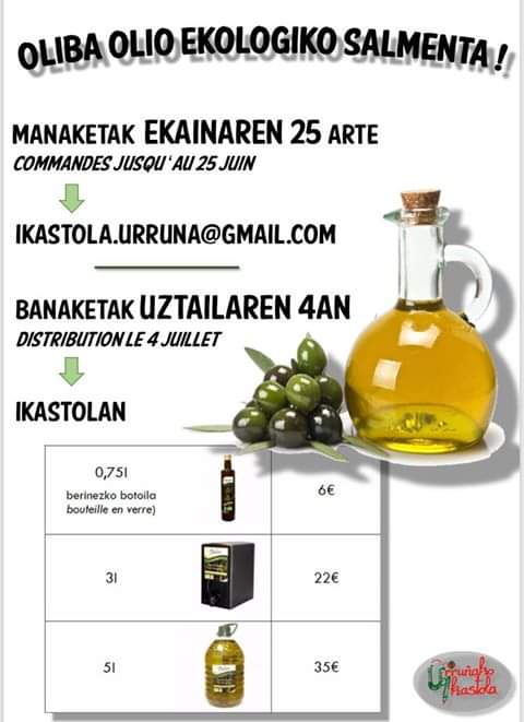 koldo_tellitu's tweet photo. Oliba olio ekologikoa salgai, Urruñako ikastolaren alde!
#urrunakoikastola #urruña #ikastola #olioa #bio https://t.co/JgfUJxg03j