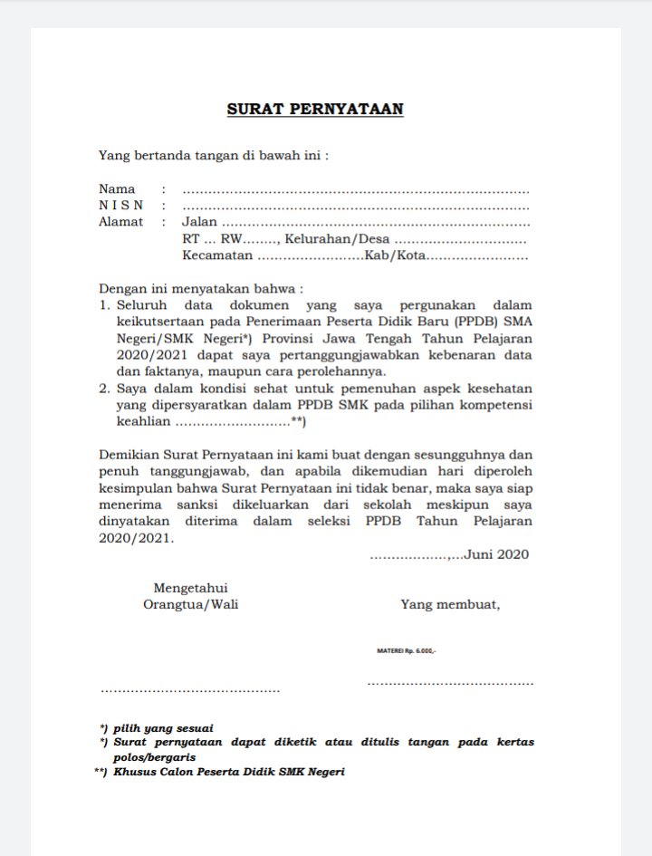 Sman 1 Purbalingga Twitterren Format Pakta Integritas Dalam Bentuk Surat Pernyataan Dapat Diketik Atau Ditulis Tangan Kemudian Bertandatangan Di Atas Materai Ppdbjateng2020 Dirumahaja S T Co Y632sgtsek