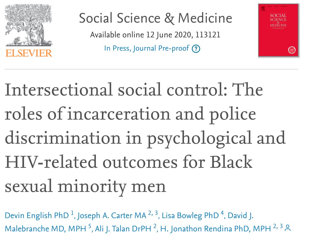 200/ "Police and law enforcement discrimination is common among Black [sexual minority men] as about 43% of participants reported it over the past year... Rates of police and law enforcement discrimination were ... associated with both psychological distress and sexual HIV risk."