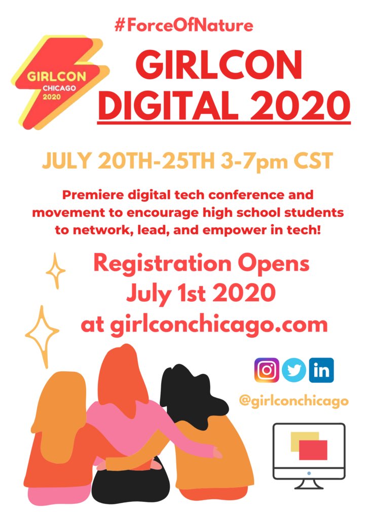 GIRLCON 2020 is going VIRTUAL!! Instead of one day, our conference will be FREE and ONE WEEK LONG from JULY 20-JULY 25! Stay tuned for more information about REGISTRATION ON JULY 1ST and details can be found on our website girlconchicago.com. #girlcon2020 #forceofnature ⚡️