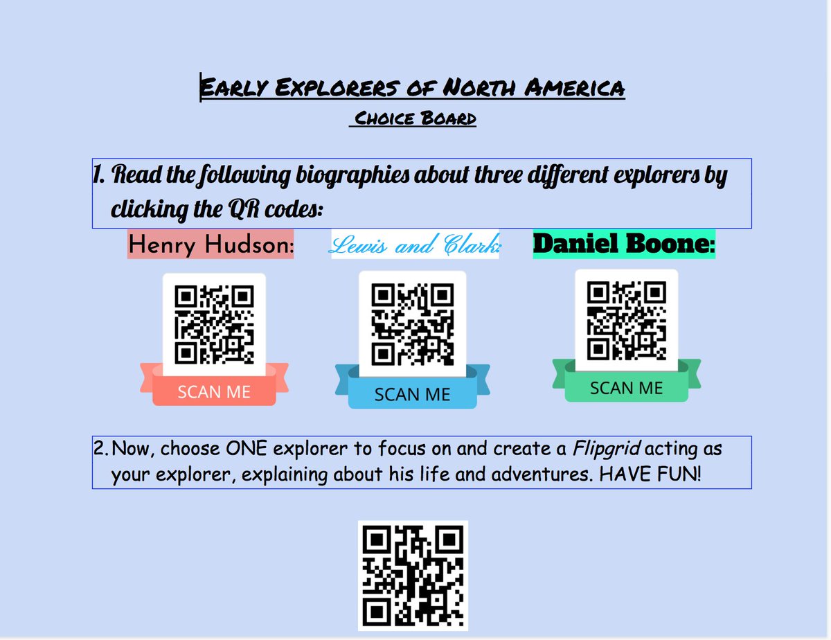 Here is my QR code Early Explorers Choice Board #MCtechsavvy