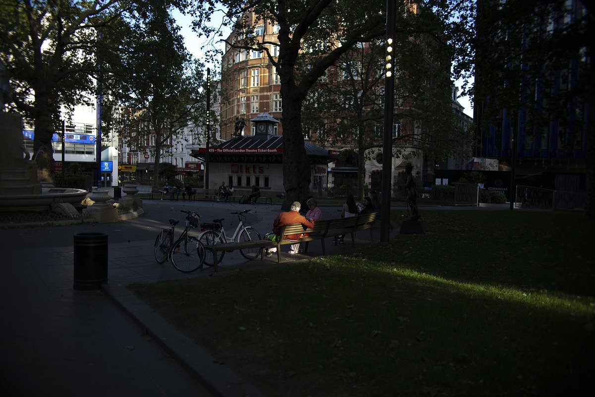 Leicester Square.At one point I sat in the square for about 5 minutes, nobody passing. Possibly the only time you'll see M&Ms World closed.