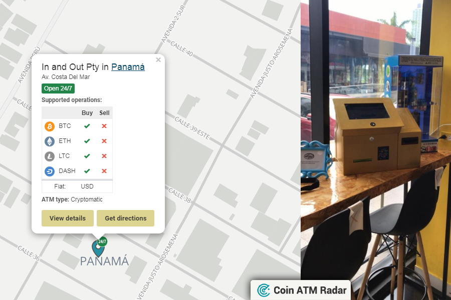 CoinATMRadar's tweet photo. Newest installed #Cryptomatic #bitcoin machine at In and Out Pty in #Panamá 🇵🇦. Operated by #CryptomaticATM. Supported coins: #BTC, #ETH, #LTC, #DASH
https://t.co/n3cI4IY3aI https://t.co/laHZAQBgp8