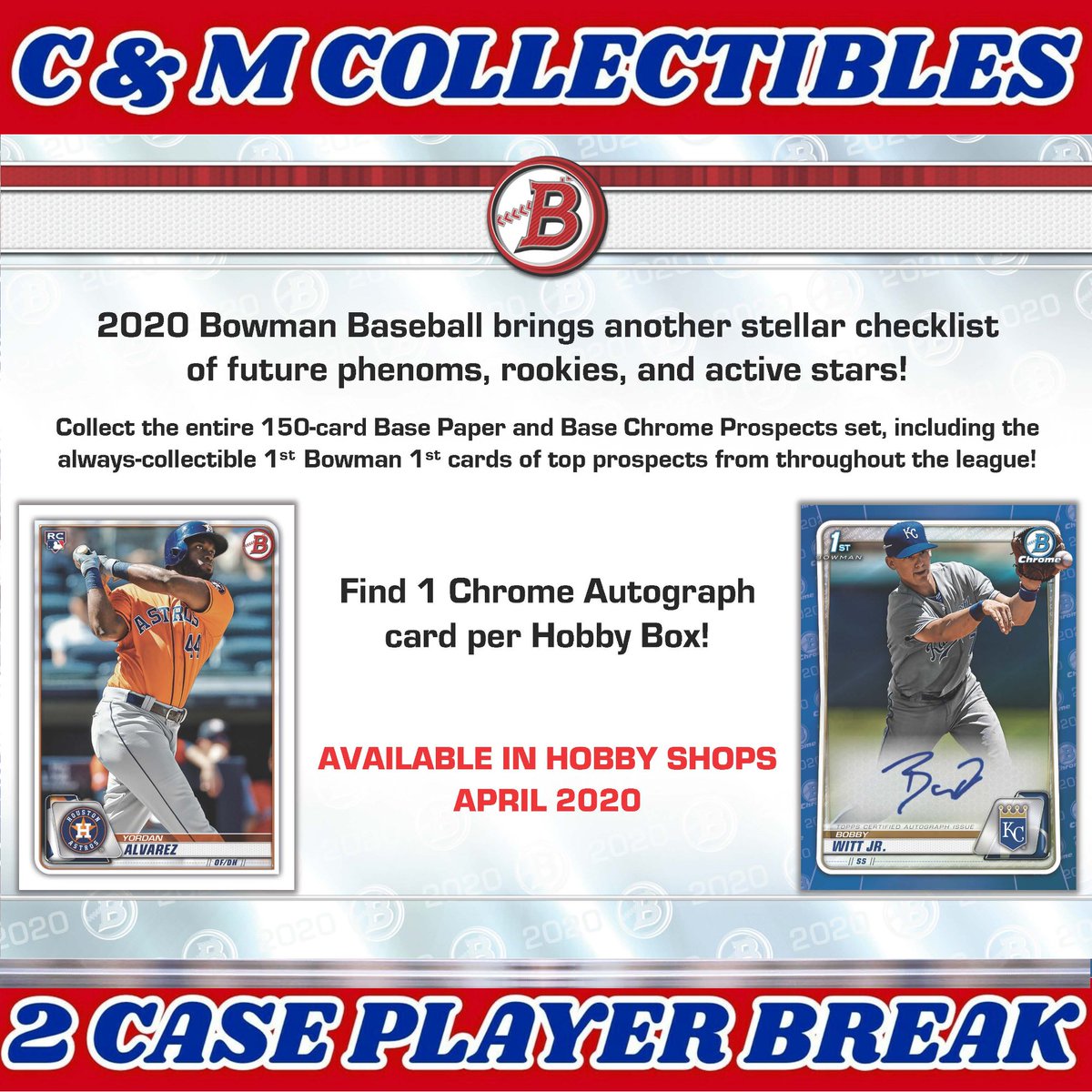 CandMCollect's tweet image. Auctions are ending TONIGHT in just a few hours for the 2020 @BowmanCards Baseball 2 Case eBay Player Break we are breaking live Tomorrow Night (Tuesday) at 6:30 PM CST! Jump on eBay now by clicking this link to get your players ---&amp;gt; ebay.to/2ylHzhs