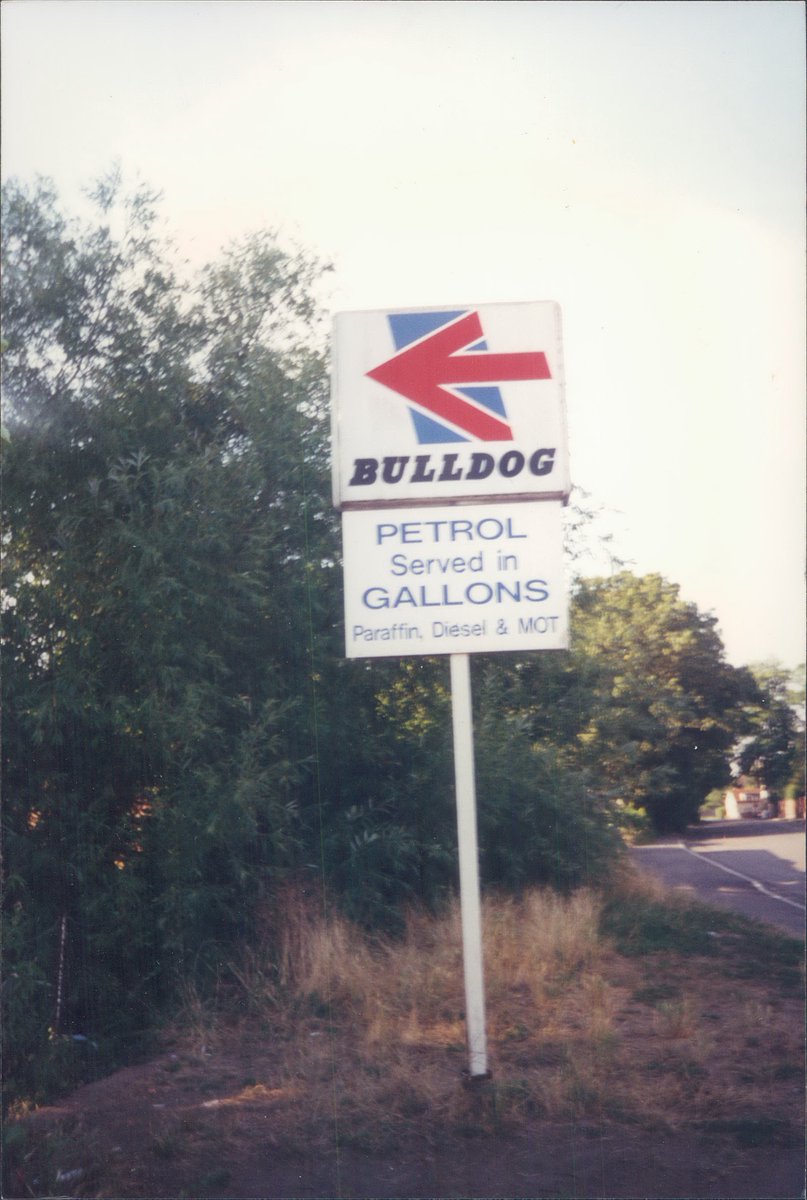 Day 177 of  #petrolstations Bulldog, old A12, Stratford St Mary, Suffolk 1995  https://www.flickr.com/photos/danlockton/16255814822/  https://www.flickr.com/photos/danlockton/16256644985/1995 was—I believe—the final year when it was legal to sell petrol in gallons in the UK; most garages had converted their pumps to litres by late 1980s