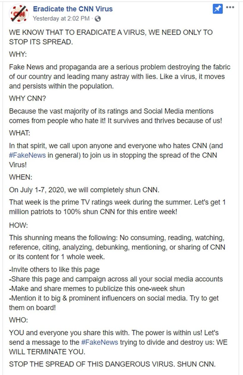SamParkerSenate's tweet photo. @fordmb1 @ToscaAusten @CNN From July 1-7, we're going to eradicate the #CNNVirus. Join the campaign now! Details below. Shun CNN & pass on the cure! π
Link: https://t.co/mNPJWaMu9X https://t.co/VC1ntmfYlR