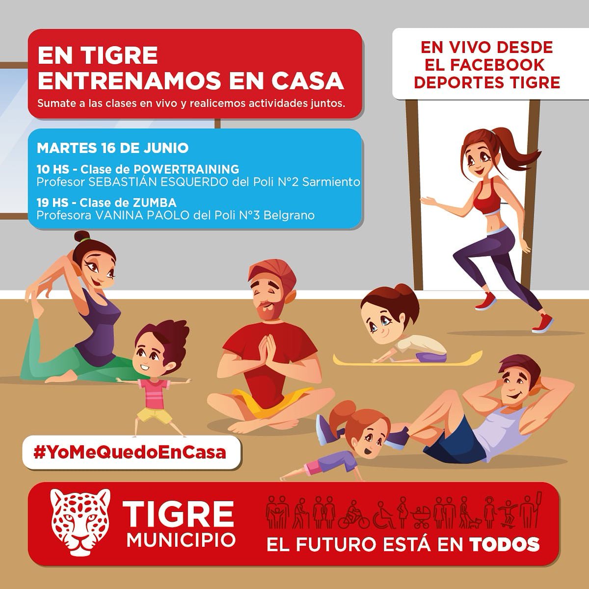 EN TIGRE ENTRENAMOS EN CASA!
AL VIRUS LO PARAMOS ENTRE TODOS...
"CLASES EN VIVO DESDE EL FACEBOOK DE DEPORTES TIGRE"
#QuedateEnCasa 
#ElFuturoEstáEnTodos 
<a href="/MunicipioTigre/">Municipio de Tigre</a> <a href="/ZamoraJulio/">Julio Zamora</a> <a href="/samynluis/">Luis Samyn Ducó</a> <a href="/NatuGomezok/">Natalia 🍀💫</a>