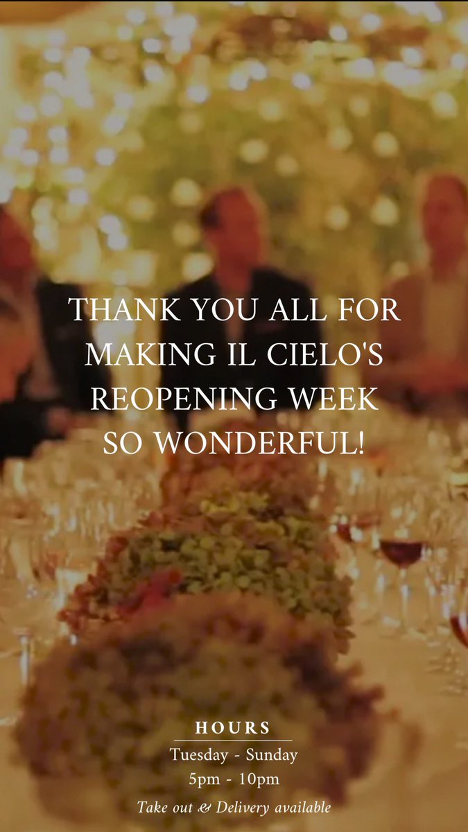 We thank you for making our reopening week a success! Treat yourself to an #Italian #Summer #alfresco dining experience 🇮🇹 with us. Book now: ilcielo.com
