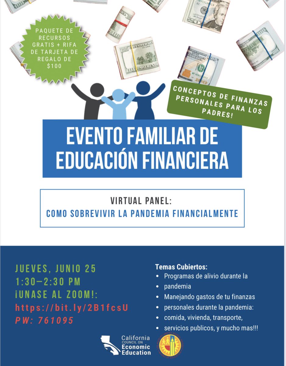 Families pleas join this virtual workshop on how to financially survive a pandemic. <a href="/LASchools/">Los Angeles Unified</a> <a href="/Kelly4LASchools/">Kelly Gonez, LAUSD</a> <a href="/ScottAtLAUSD/">Scott M. Schmerelson</a>