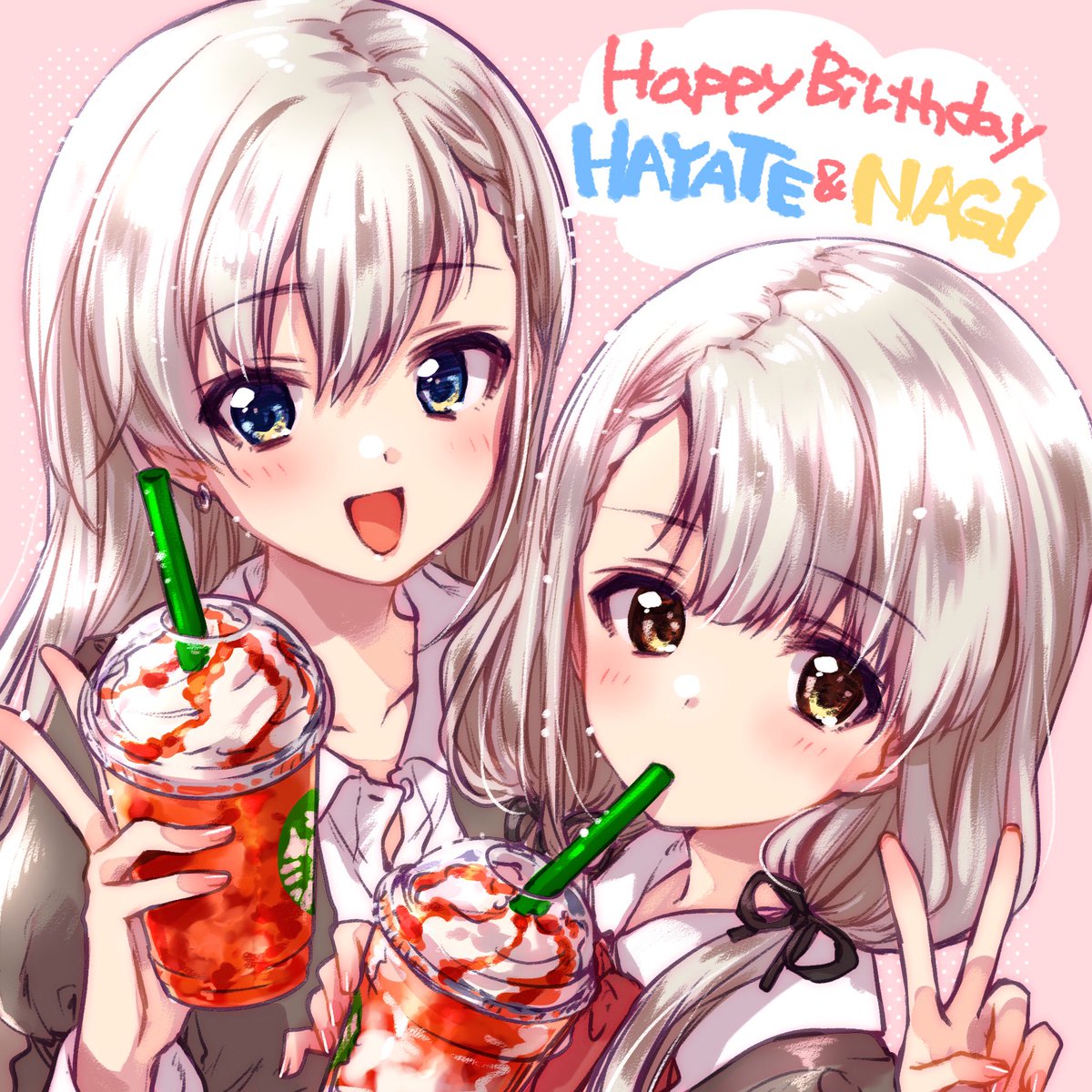hisakawa hayate ,hisakawa nagi multiple girls 2girls twins siblings drinking straw sisters v  illustration images