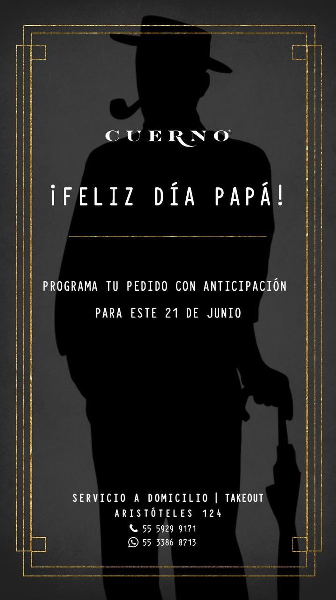 foodies_encdmx's tweet photo. Para festejar este día del Padre con algo de @cuernocdmx
Regálenle algo delicioso en su día!!
#FoodiesEnCdmx #CuernoMasaryk #DiaDelPadre #CDMX #Foodies #RegaloDiaDelPadre #PideParaLlevar https://t.co/HsQ9u8n1uH