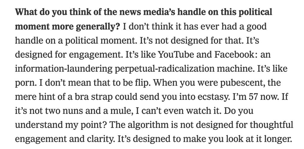 DVNJr's tweet image. Jon Stewart’s assessment of the news media’s political coverage is succinct and devastating. nytimes.com/interactive/20…