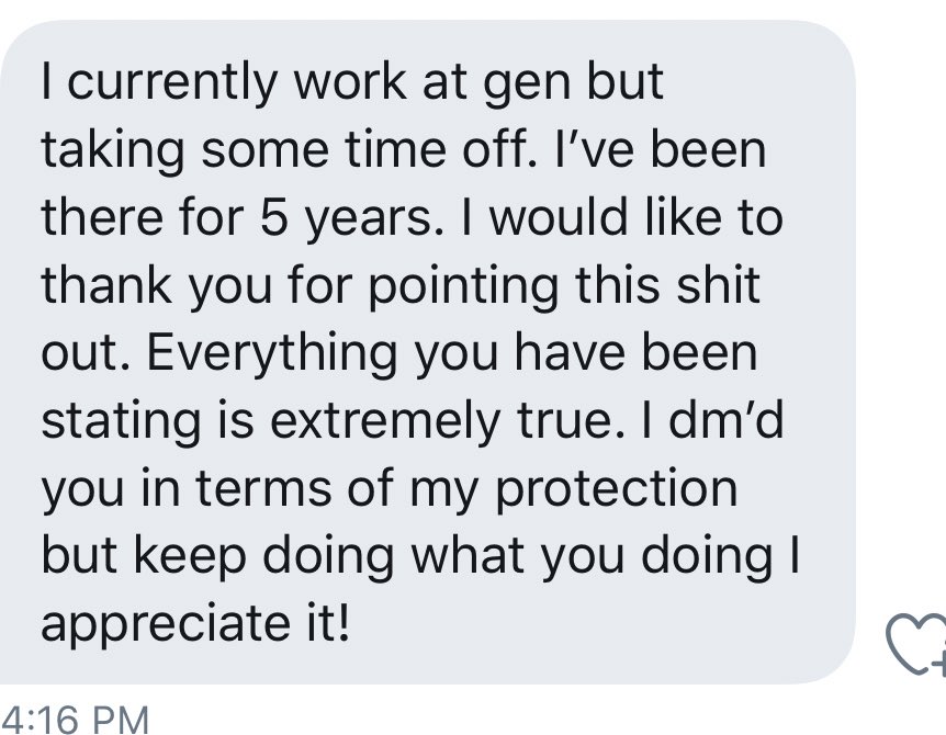 Some dms I’ve gotten from Gen employees who are too afraid to speak up!