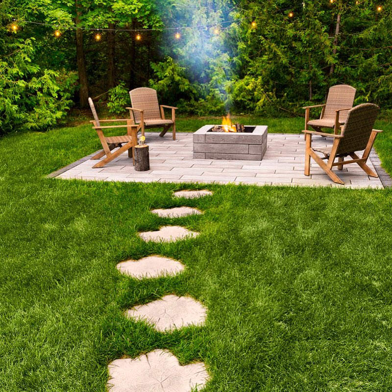 SET THE MOOD with <a href="/techobloc/">Techo-Bloc</a>! Firepits create more than just heat. They create an experience. Why not set the mood even further by hanging string lights around the firepit area?

Products featured: Borealis retaining wall, Borealis stepping stones + Borealis patio slab. @TechoTye