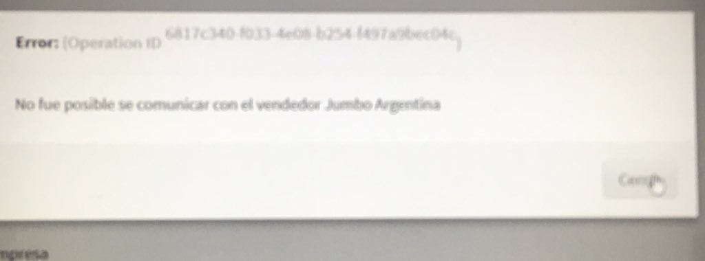 lilata80's tweet photo. @JumboArg hola! Desde la mañana q estoy tratando de hacer un pedido online y me tira este error... que pasa? https://t.co/iqoVSbT80F