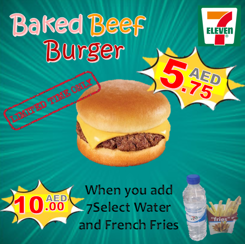 LIMITED TIME ONLY!!

Baked Beef Burger @ 5.75 AED.
10.00 AED with French Fries and 7Select Water

#burger #combo #fries #dubai #abudhabi #meal #affordable #UAE #limitedtime #burgercombo #food