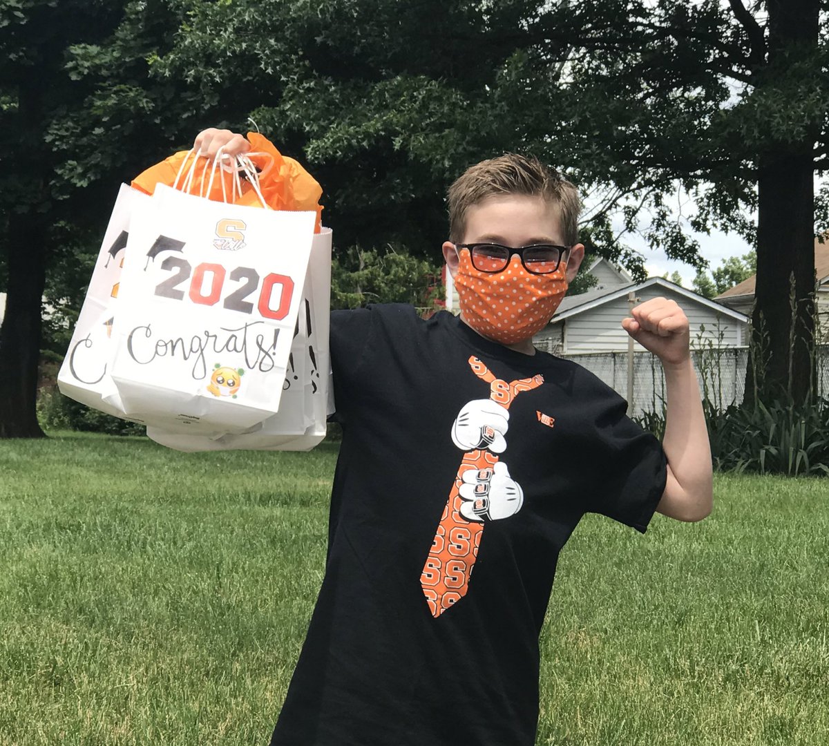 Garret had fun delivering goody bags to the Class of 2020 today #VillePride @SomervilleHSNJ @GFoleySHS