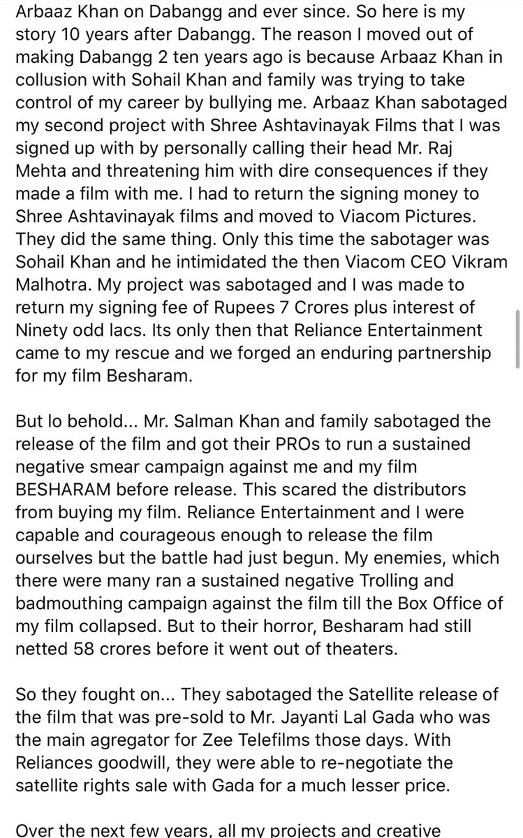 RVD_10_5114's tweet photo. Film director Abhinav Singh Kashyap,who has directed films like dabang and Besharam has penned down the following post on Facebook.He has provided a detailed account of the bullying and mental harassment faced at the hands of Salman khan and his family.Sushant Singh Rajput https://t.co/1ouFxF8SLn