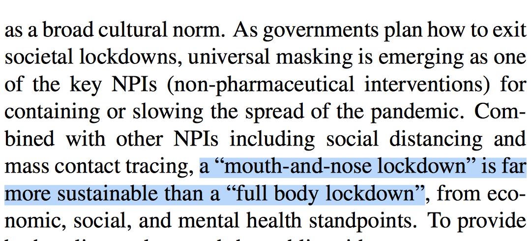 jkwan_md's tweet photo. "Combined w/ other non-pharmaceutical interventions including social distancing &amp; mass contact tracing, a “mouth-&amp;-nose lockdown” is far more sustainable than a “full body lockdown”, from economic, social, &amp; mental health standpoints." #Masks4Canada

From: https://t.co/g6azc5IZk8 https://t.co/Qc9w7d0RY6