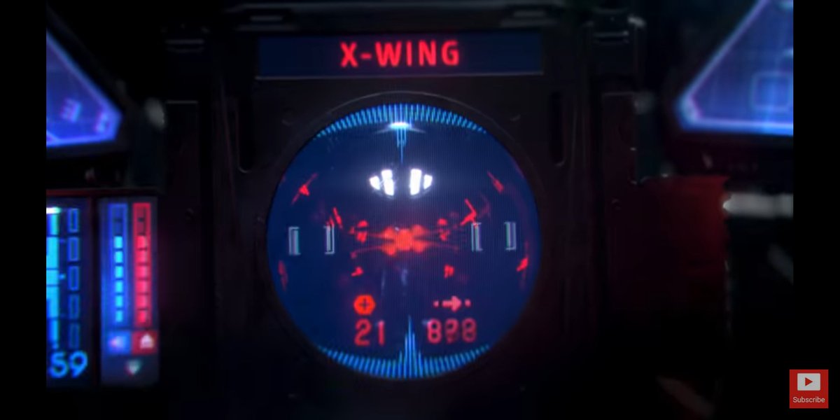 Okay, back on course. Targeting computer. This element appears to be showing functional information much like the TC in TIE fighter.In particular, we seem to be seeing target's name, it's health (medical cross) and distance (dot, arrow, dot). Consistent between shots. 16/?