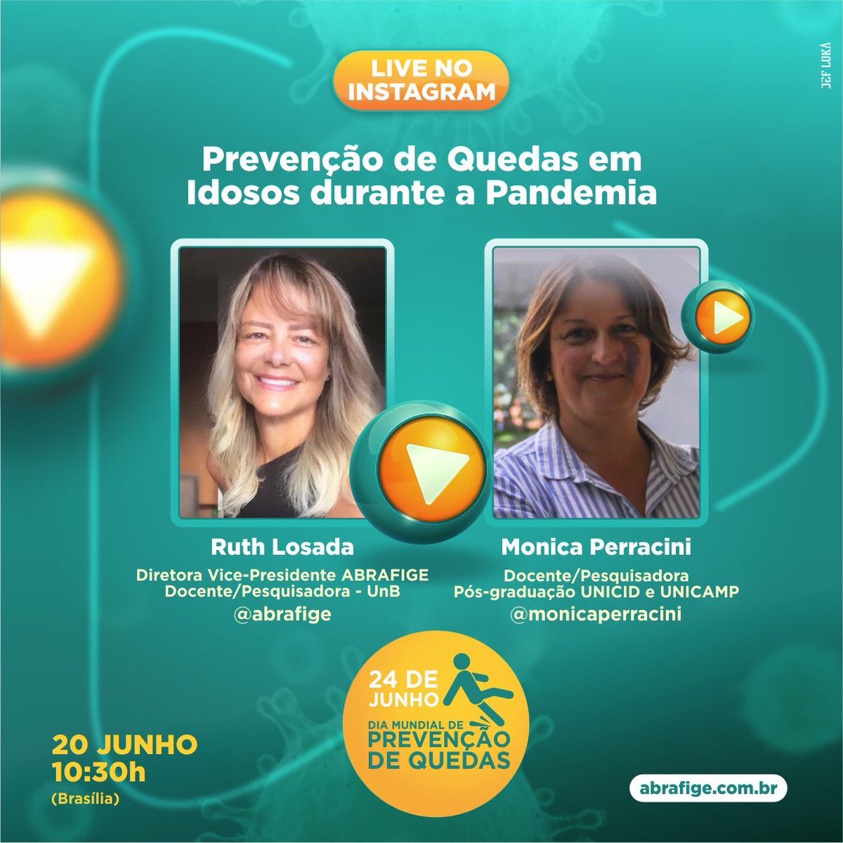 abrafigeoficial's tweet photo. 📌Próximo SÁBADO, 20 de junho às 10:30hs, mais uma LIVE no Instagram da ABRAFIGE.
•
#fisioterapia #gerontologia #fisioterapiaemgerontologia #fisioterapiaparaidosos #idosos #coffito #crefito #coronavirus #fiqueemcasa #abrafige #fall #elderly #ElderlyinCovid19 #PhysicalTherapy https://t.co/h026UfnG6U