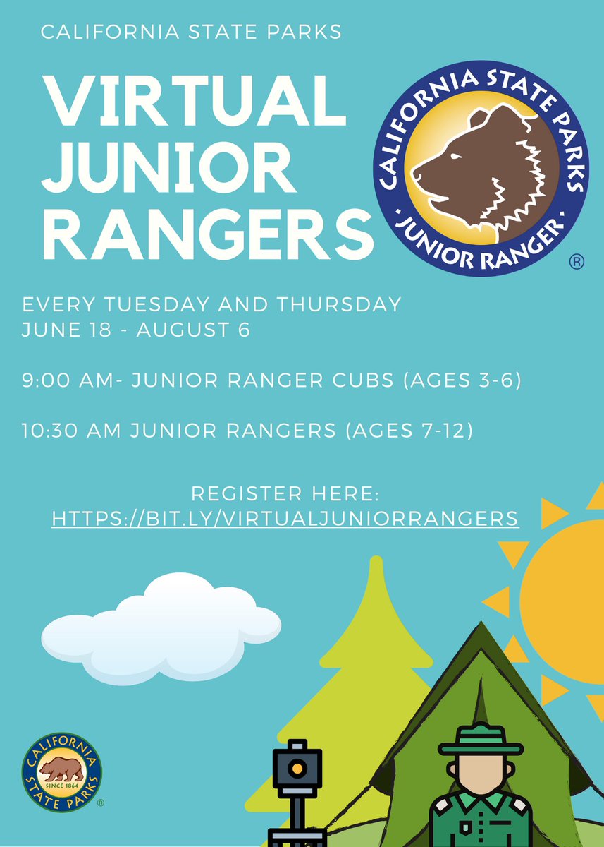 portsprogram's tweet photo. @portsprogram is out for the summer but @CAStateParks will still be bringing great digital content for kids from our parks to your homes w/ #virtualjrranger programs!!

Earn digital badges for each park you “visit”. The more badges you earn, the more awesome awards you can get! https://t.co/yhanBKsdQZ