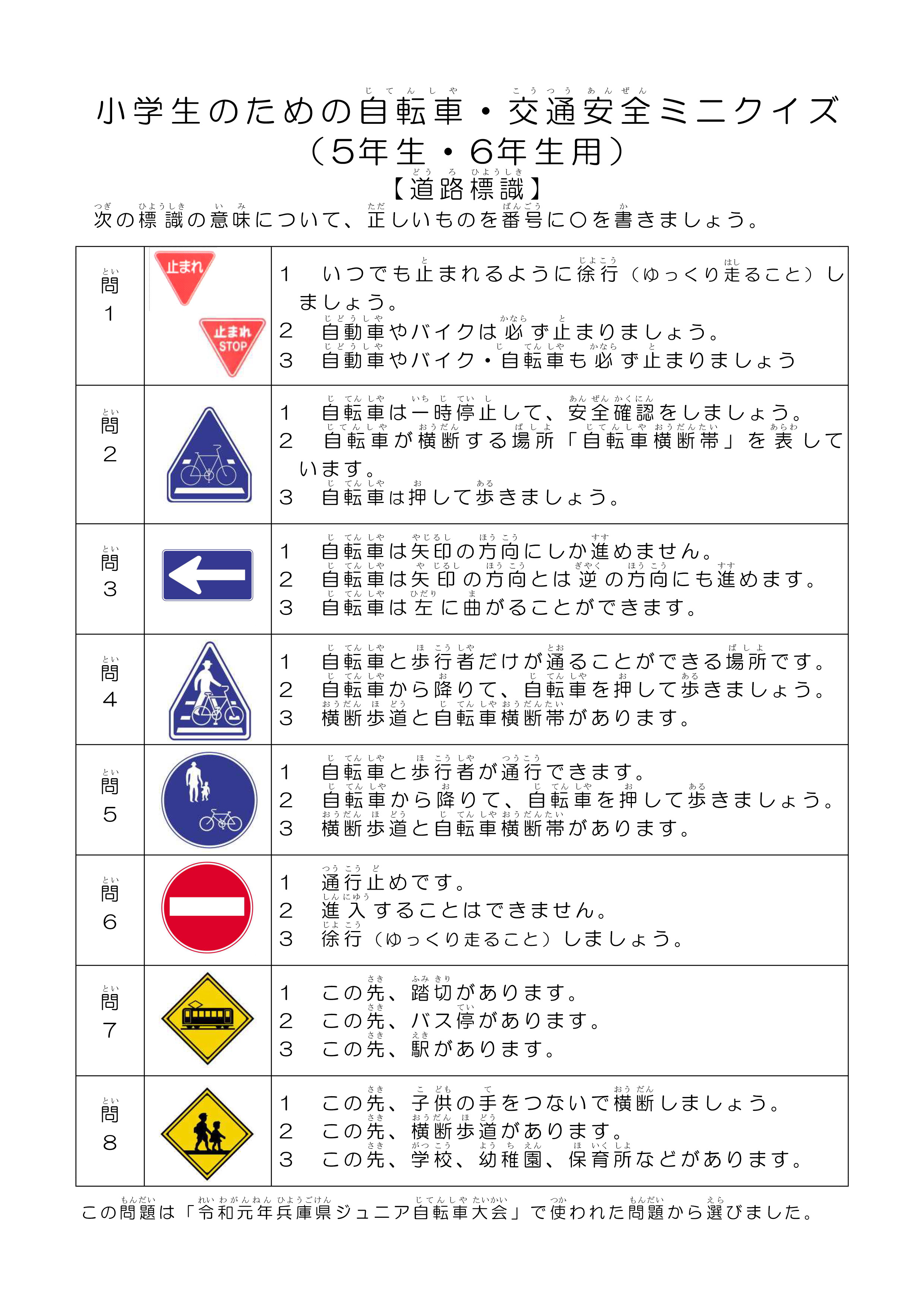 兵庫県警察ツイッター 小学生のための自転車 交通安全ミニクイズ 須磨署 小学５ ６年生向け 道路標識 本日は 小学 ５ ６年生向けのクイズです ぜひ ご自宅でチャレンジしてみてください 答えは６月17日 T Co 6pwguq0yhk