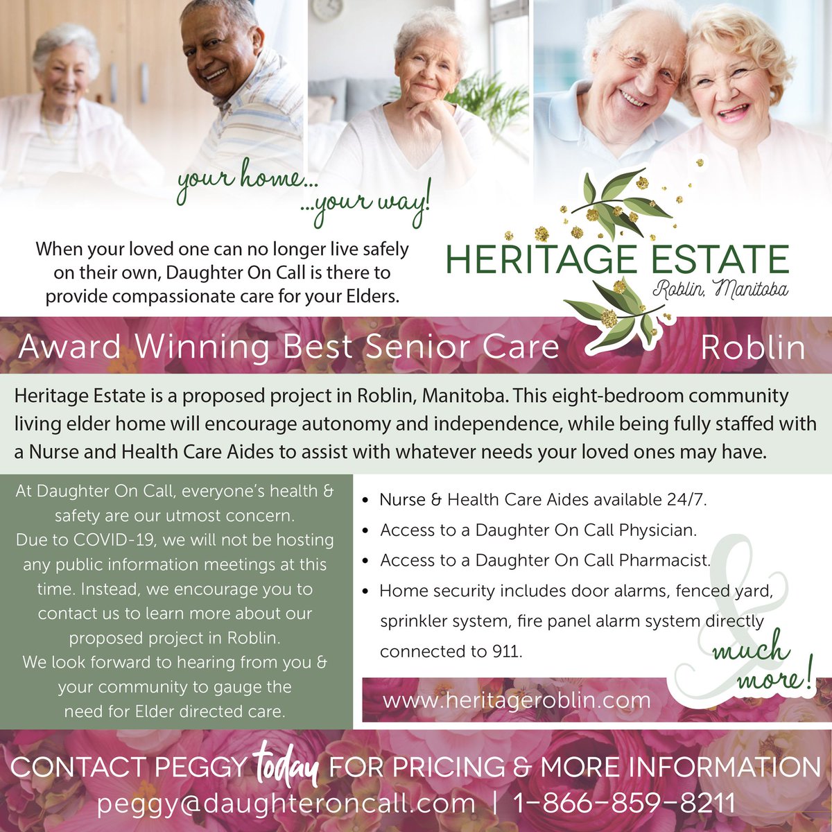 DOCRoblinmb's tweet image. Heritage Estate is a proposed project in #Roblin, #Manitoba. This eight-bedroom community living #elder #home will encourage autonomy and independence while being fully staffed with a #nurse and #health #care aides to assist with whatever needs your loved ones may have.