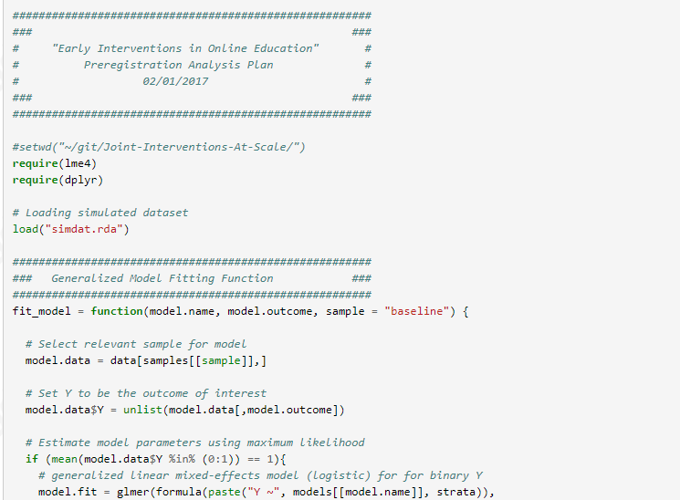 Once again, we pre-register our hypotheses ( https://osf.io/mtvh8&nbsp;), but this time, we go a step further. Since we know the  @edXOnline so well, we pre-register the exact analytic code that we plan to run.  https://osf.io/5kvqf/&nbsp; 11/