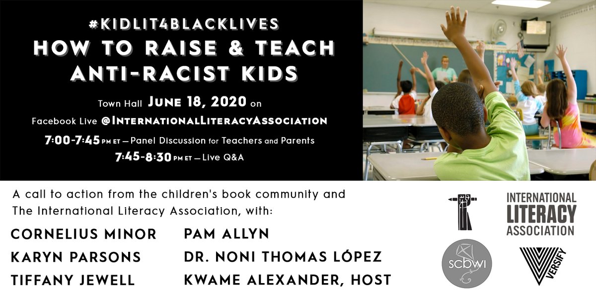 The next #KidLit4BlackLives event will be a special town hall hosted by <a href="/ILAToday/">ILA</a>. Continue to do the work and make strides for change, by joining in. <a href="/kwamealexander/">Kwame Alexander</a> @tiffanymjewell <a href="/MisterMinor/">Cornelius Minor</a> <a href="/pamallyn/">pamallyn</a> @Karyn_Parsons