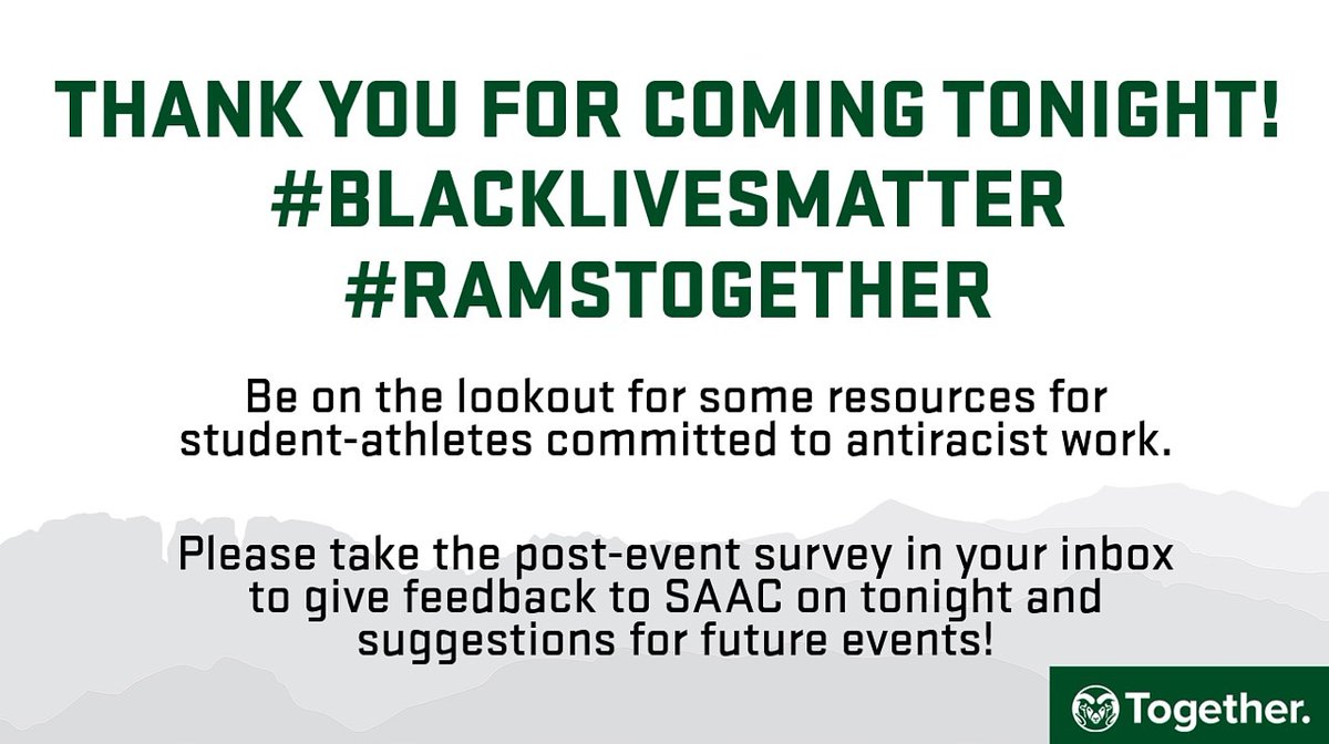 CSUSAAC's tweet image. Amazing Event tonight! Thank you for everyone who participated from student-athletes to coaches to guest facilitators.

If you didn&apos;t get a chance to participate, there will be more townhalls in the future! 

#Together #CSURams