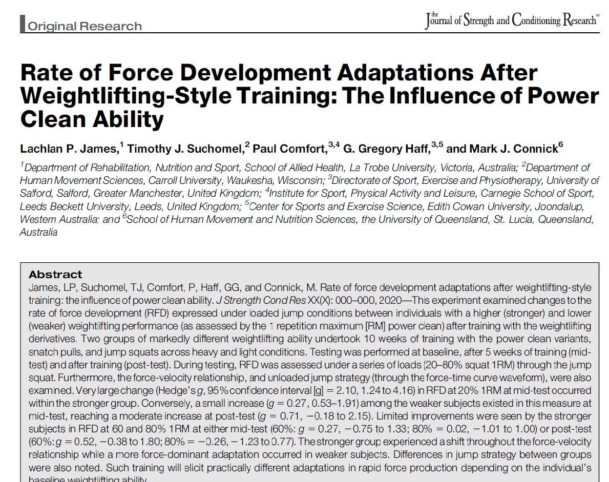 Our latest is now in print in <a href="/JSCRonline/">Journal of Strength and Conditioning Research</a>. RFD changes in better vs worse lifters after training. Thanks to the international cast too!
bit.ly/2B9BwAD