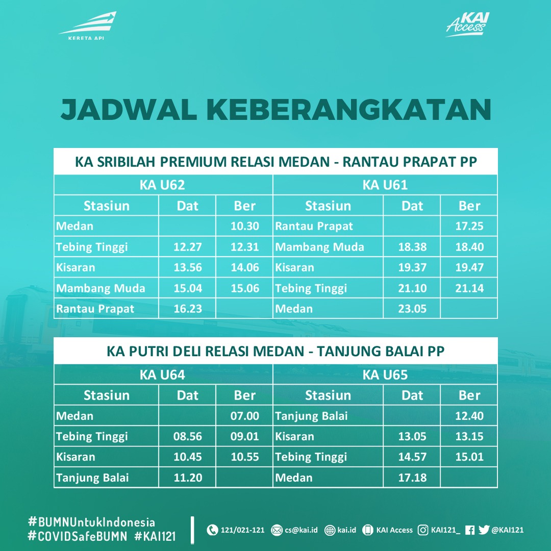 jadwal perjalanan KA Sribilah dan KA Putri Deli