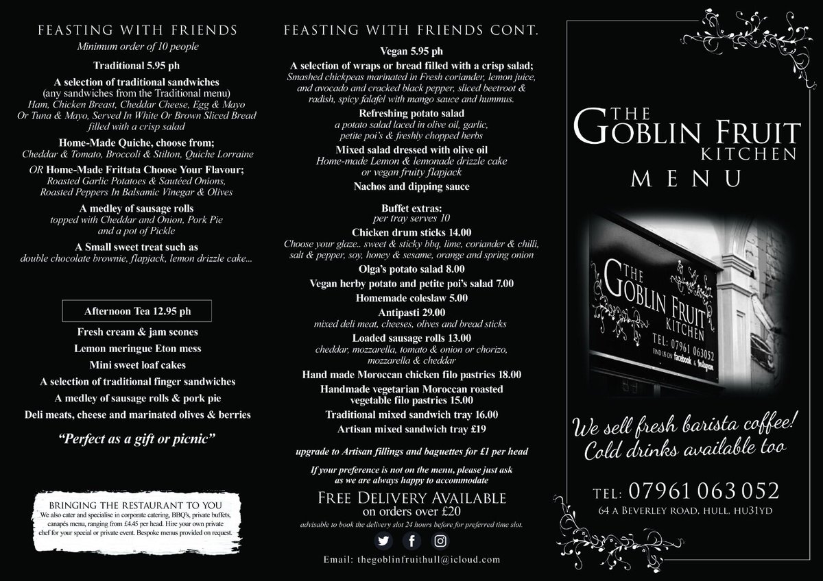 GoblinHull's tweet photo. We are back open to the public on Thursday, here is our new menu! https://t.co/p8T6mCfRM8