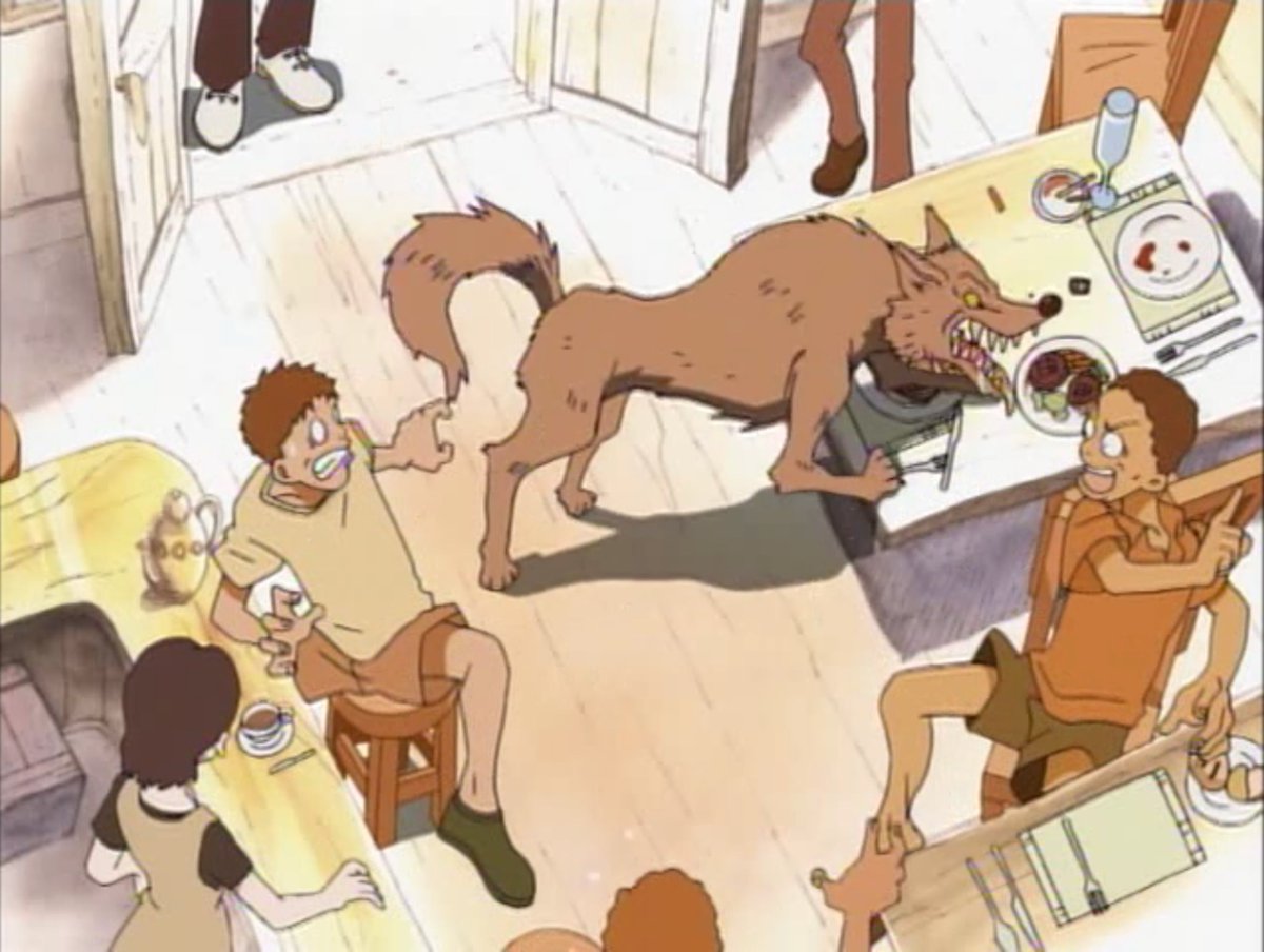 The story behind Zoro's incarceration is expanded upon, and in my opinion improved in the anime. Helmeppo lets his pet wolf run rampant on Rika's family restaurant. Zoro just happens to be there and it turns Spaghetti Western when the commotion interrupts Zoro's drink at the bar.