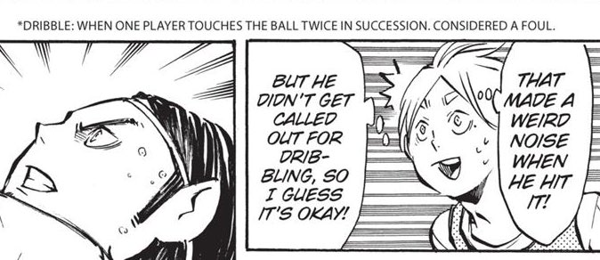 Oh another pretty unrealistic thing is how there's never dribble/double touch call outs ever, not even in emergency sets :B

(This Suga commenting on it was always one of my faves tho ehehe) 