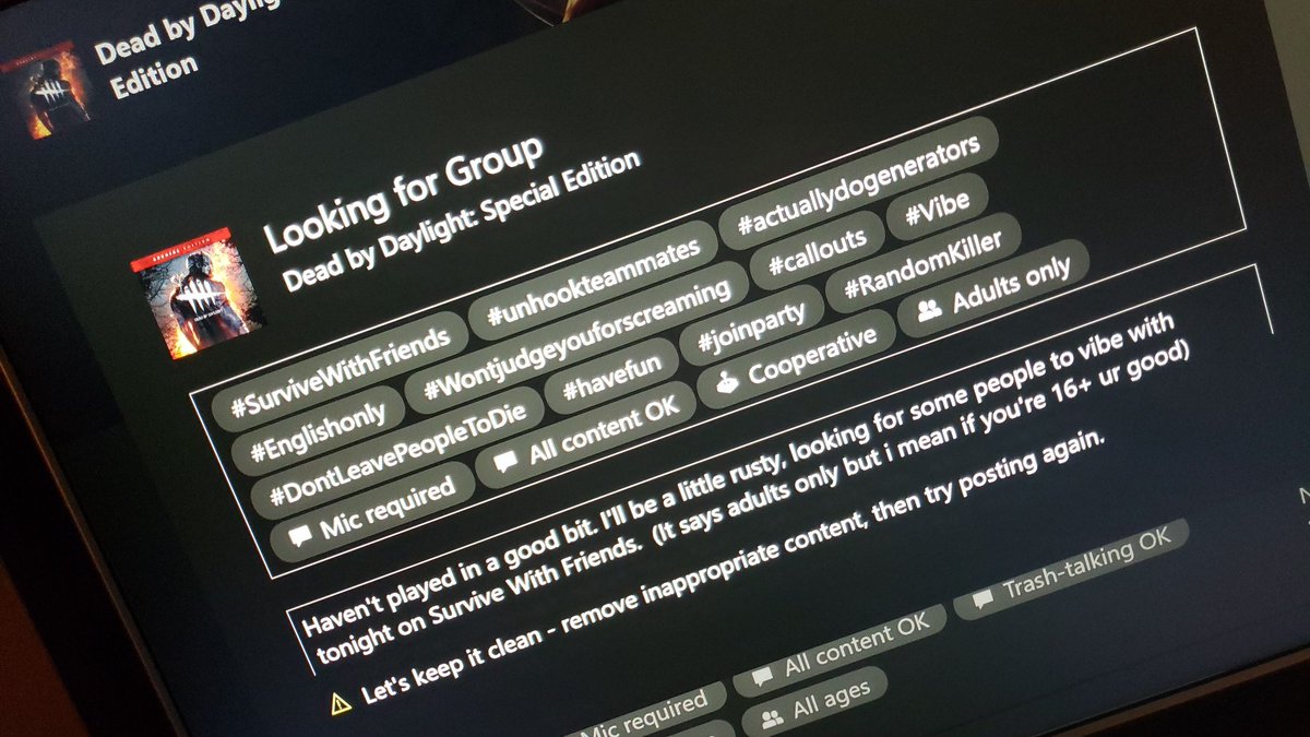 TweetySyd's tweet photo. @XboxSupport Can yall tell me what is so inappropriate with my Group requirements? I've tried changing things and it still says it isnt "clean" https://t.co/QSkLj4HYp5